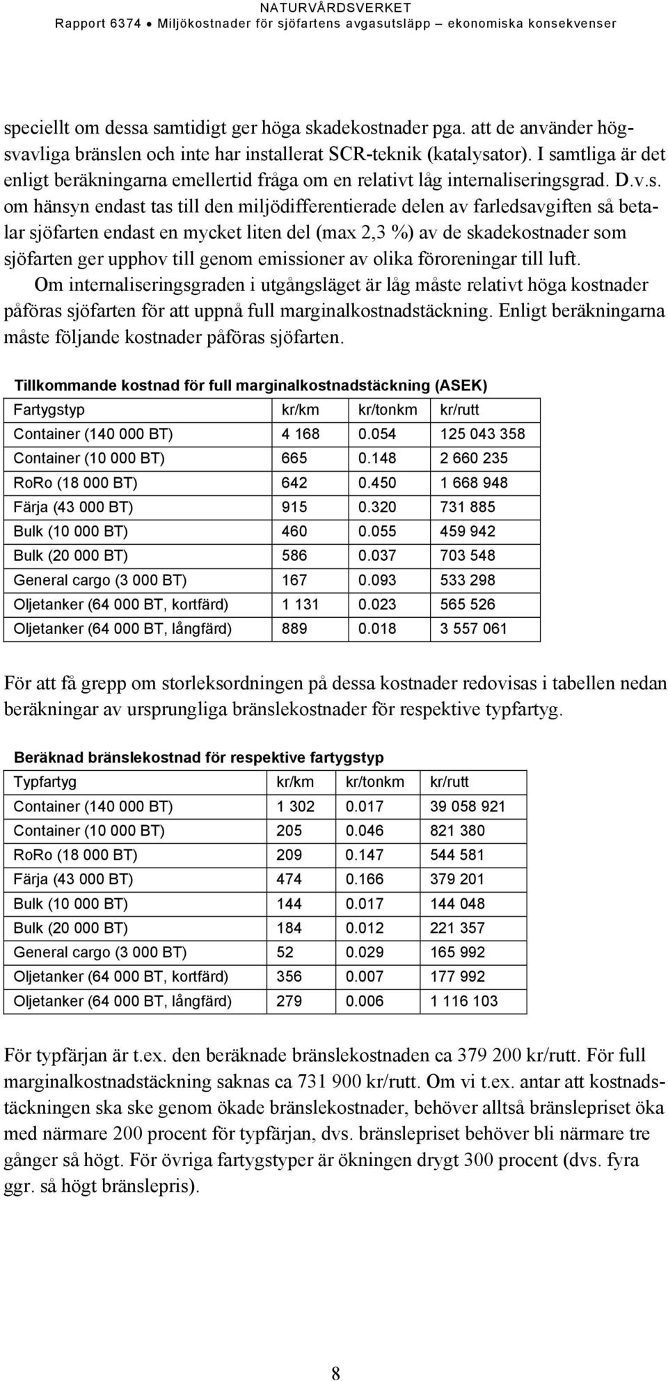sjöfarten endast en mycket liten del (max 2,3 %) av de skadekostnader som sjöfarten ger upphov till genom emissioner av olika föroreningar till luft.