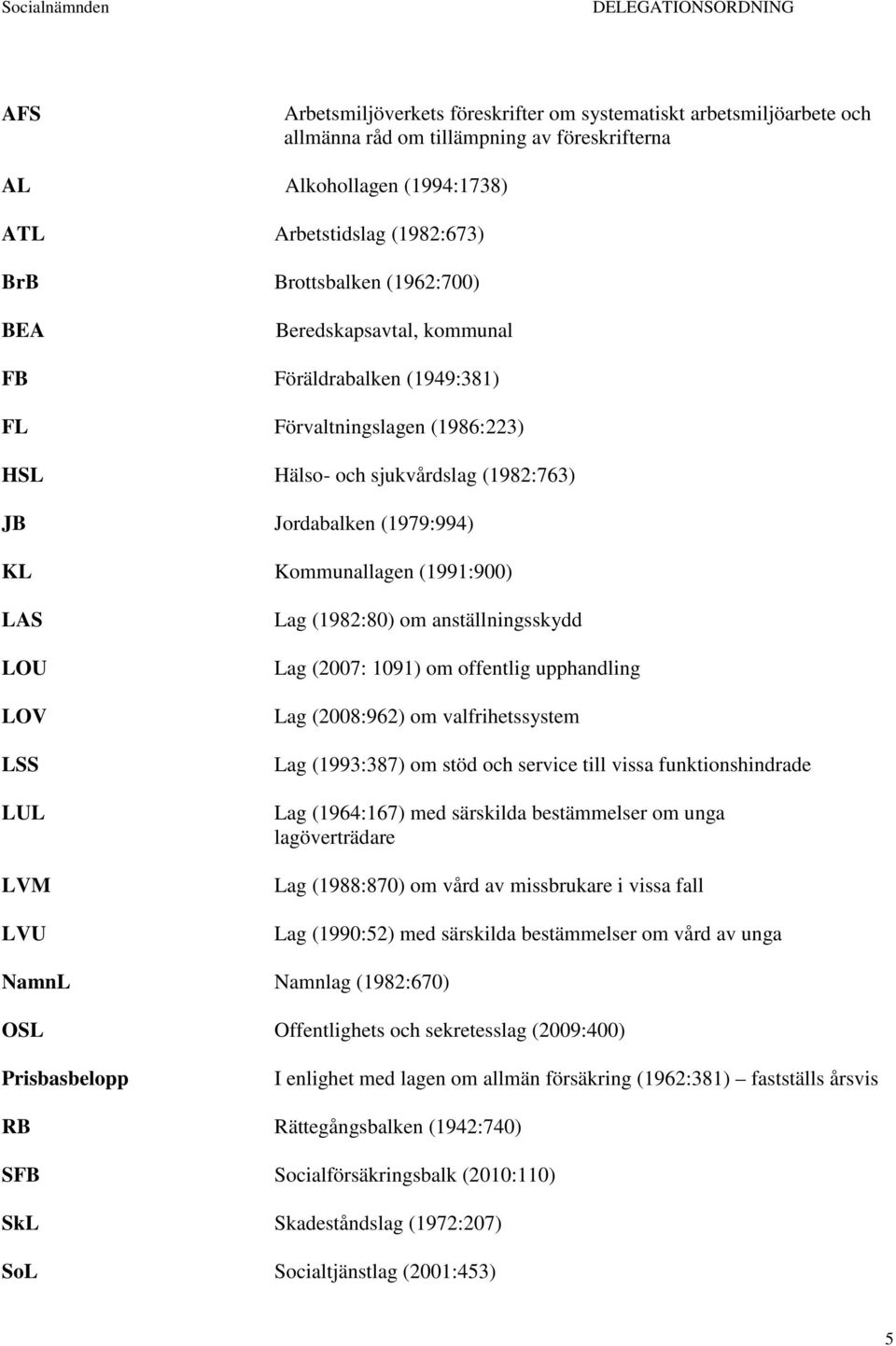 LOU LOV LSS LUL LVM LVU Lag (1982:80) om anställningsskydd Lag (2007: 1091) om offentlig upphandling Lag (2008:962) om valfrihetssystem Lag (1993:387) om stöd och service till vissa funktionshindrade