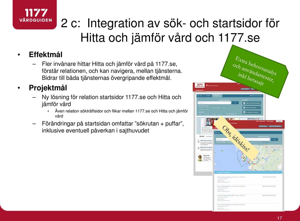 Projektmål 2 c: Integration av sök- och startsidor för Hitta och jämför vård och 1177.se Ny lösning för relation startsidor 1177.