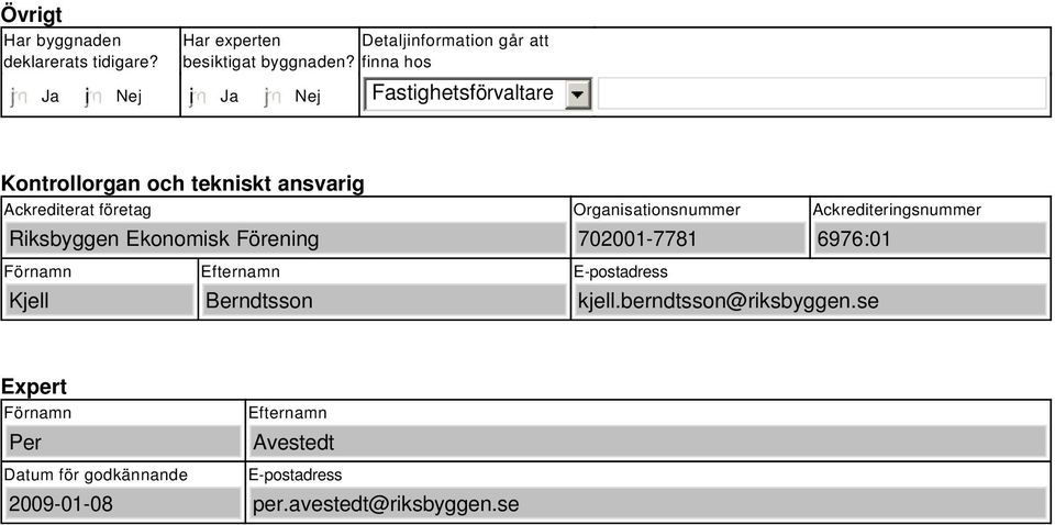 Organisationsnummer 721-7781 Ackrediteringsnummer 6976:1 Förnamn Kjell Efternamn Berndtsson E-postadress kjell.