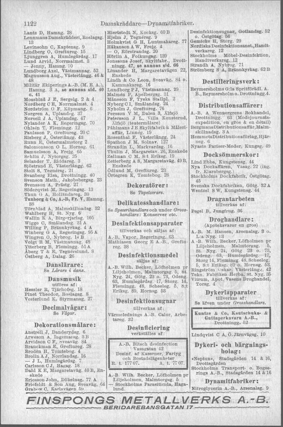 4 Nordberg C E, Norrmalmst. 4 Nordström O F, Köpmang. 6 Norgren A, Upfaudsg. 37 NorselI J A, Uplandsg. 47 Nylander A K, Regeringsg. 70 Ohlsen '1:, Flemingg. 12 Paulsson P, Greftureg.