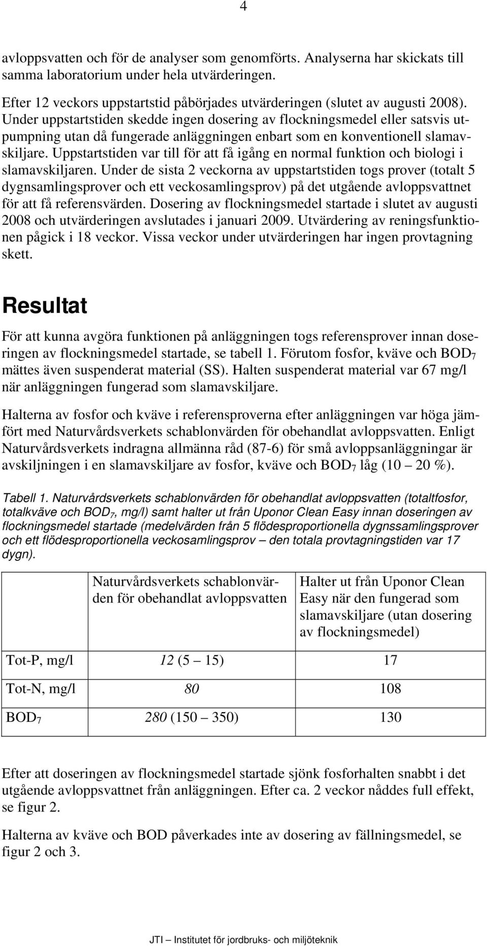 Under uppstartstiden skedde ingen dosering av flockningsmedel eller satsvis utpumpning utan då fungerade anläggningen enbart som en konventionell slamavskiljare.