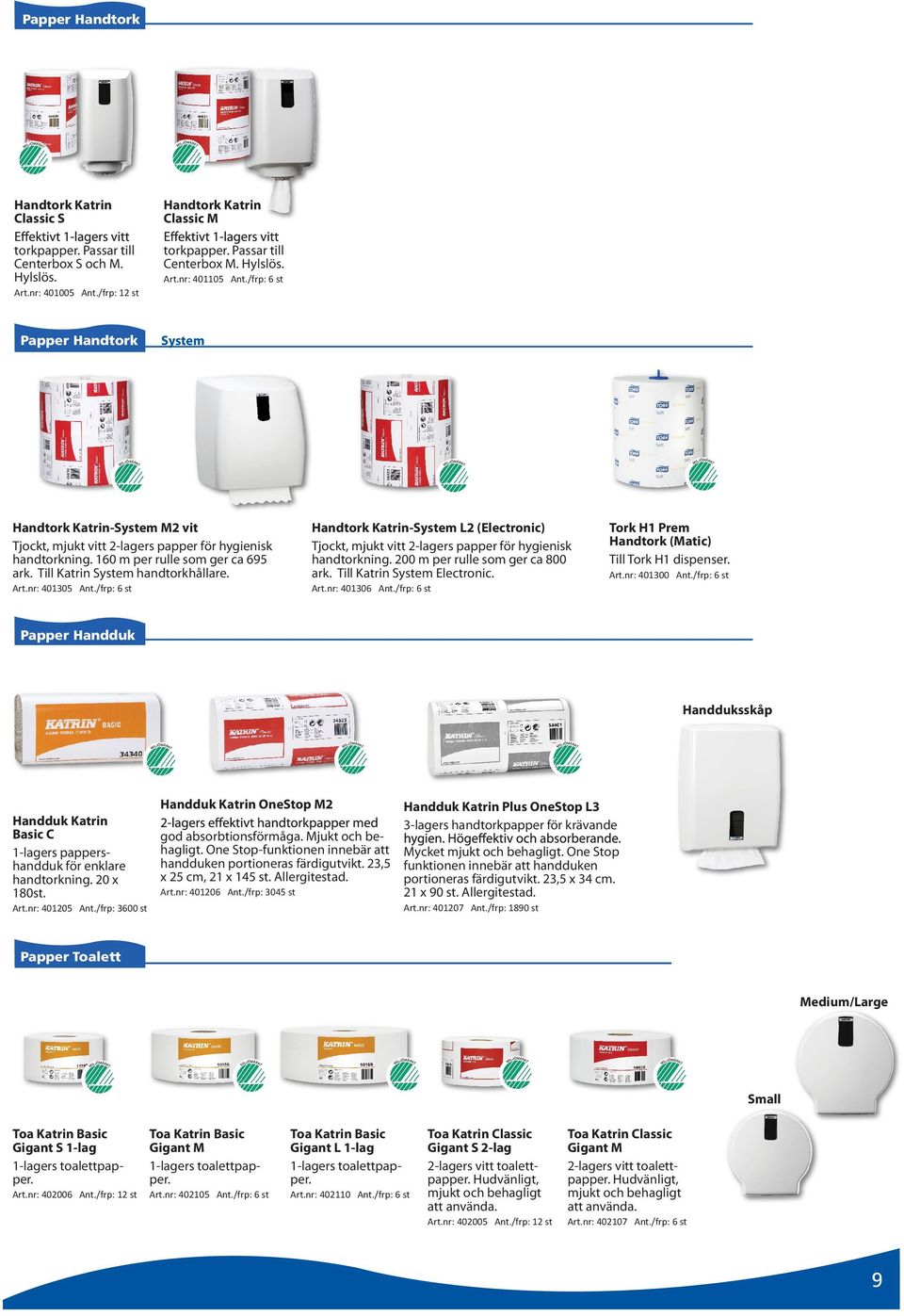 Art.nr: 401305 Ant./frp: 6 st Handtork Katrin-System L2 (Electronic) Tjockt, mjukt vitt 2-lagers papper för hygienisk handtorkning. 200 m per rulle som ger ca 800 ark. Till Katrin System Electronic.