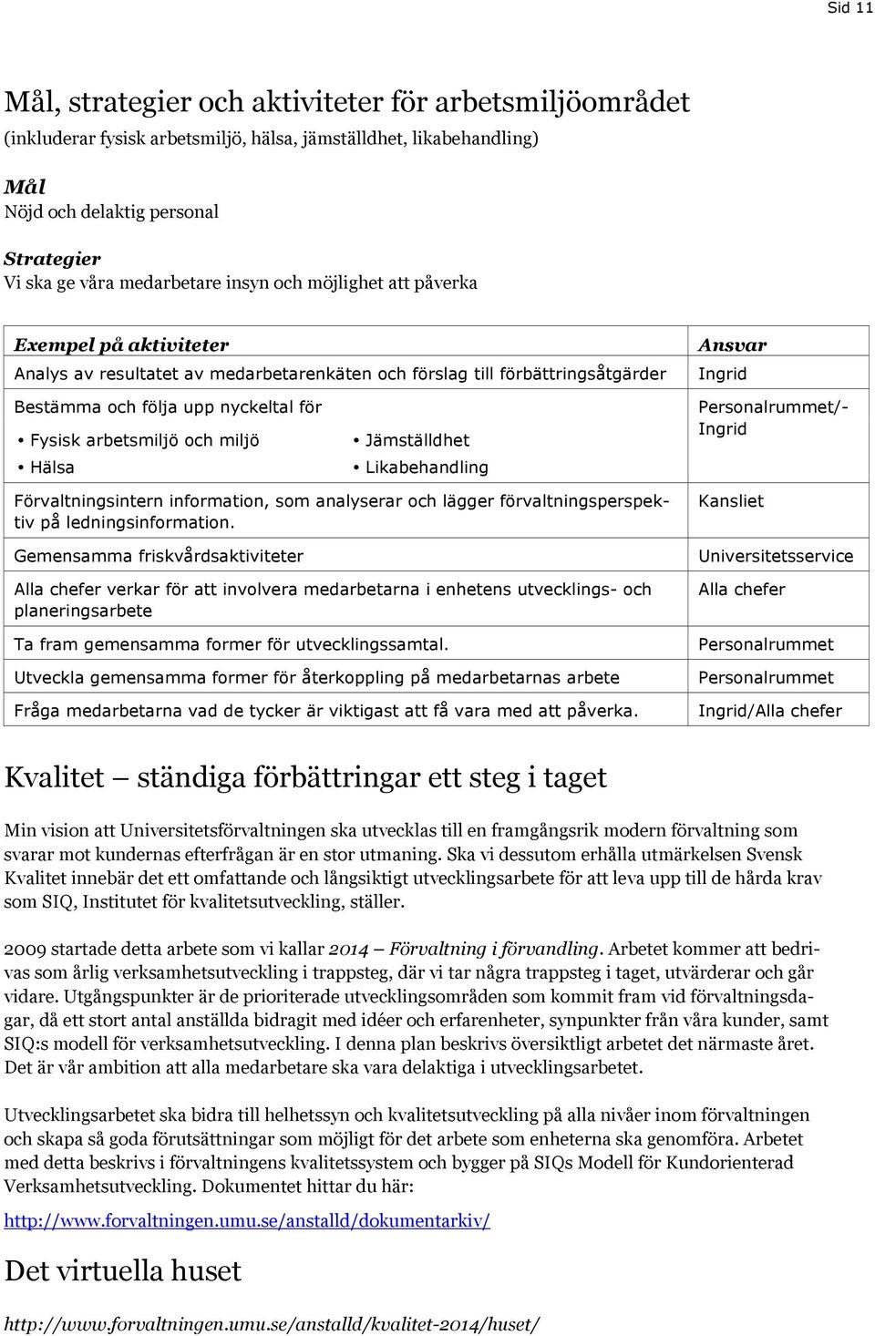 arbetsmiljö och miljö Hälsa Jämställdhet Likabehandling Personalrummet/- Ingrid Förvaltningsintern information, som analyserar och lägger förvaltningsperspektiv på ledningsinformation.