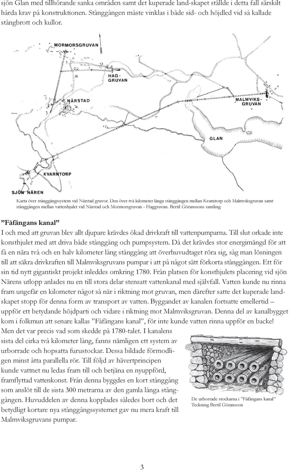 Den över två kilometer långa stånggången mellan Kvarntorp och Malmviksgruvan samt stånggången mellan vattenhjulet vid Närstad och Mormorsgruvan - Haggruvan. Bertil Göranssons samling.