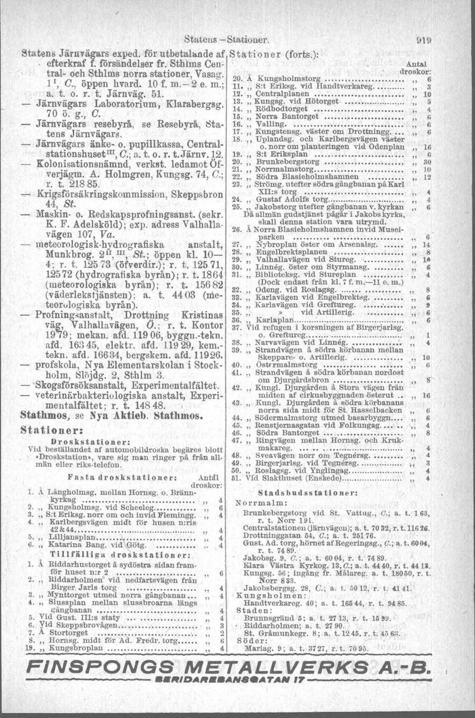 pupillkassa, Centralstationshuset!", G.; a. t. o. r. t.järnv.12. Kolonisationsnämnd, verkat. ledamot Ofverjägm. A. Holmgren, Kungsg, 74, G.; r. t. 218 85.