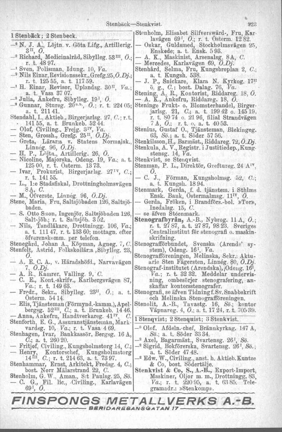 - Mercedes, Karlavägen,69, V.Dj: _1 Sven, Polisman, Idung. 10, Va.. Stenhård, Selma, Fru, Kungsbroplan 2, C.; _2 Nils Einar, Revisionssekr., Grefg.25,0.-Pj.; a. t. Kungsh. 538., r.t. 125 '55, a. t. 1l7,5j!