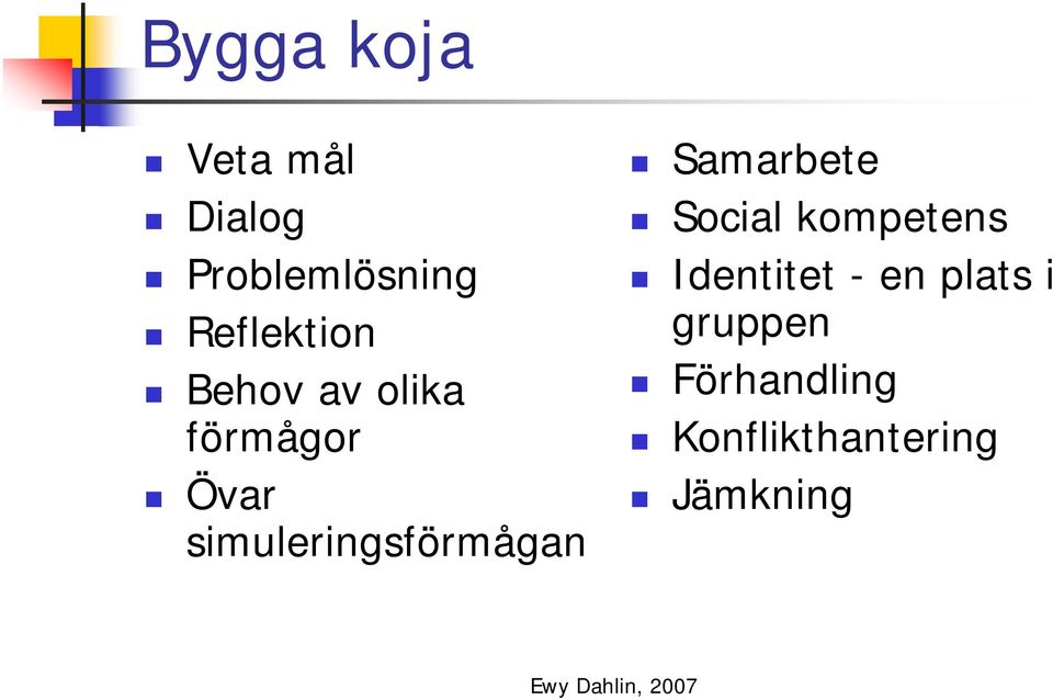 simuleringsförmågan Samarbete Social kompetens