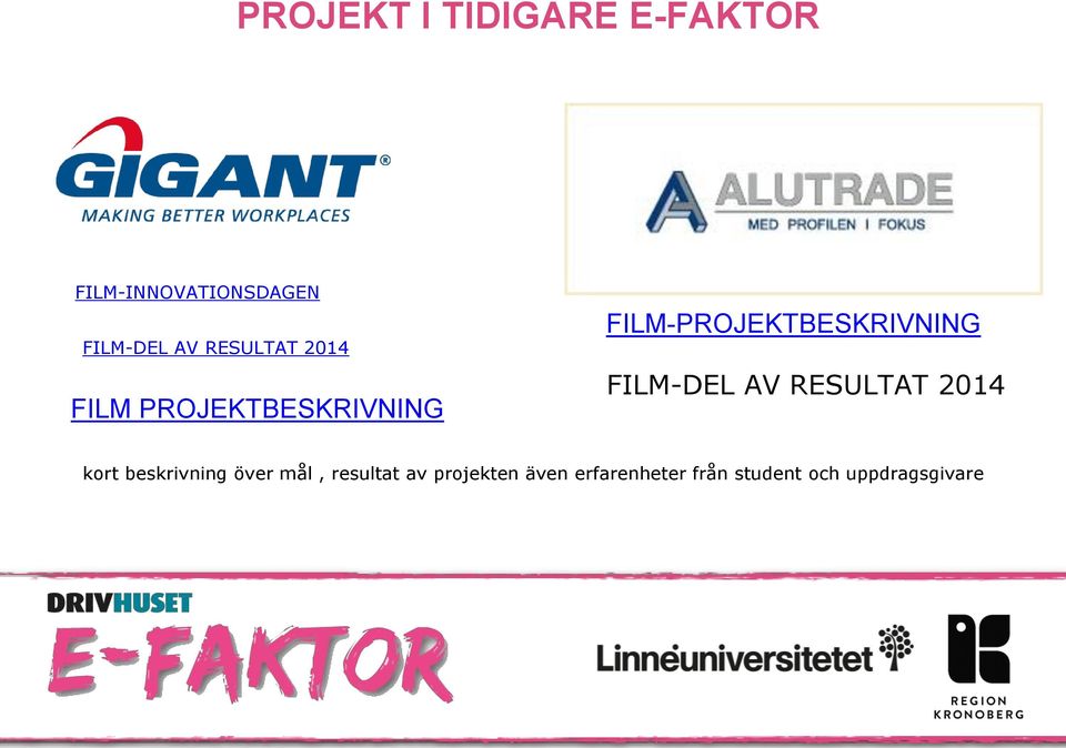 FILM-DEL AV RESULTAT 2014 kort beskrivning över mål, resultat