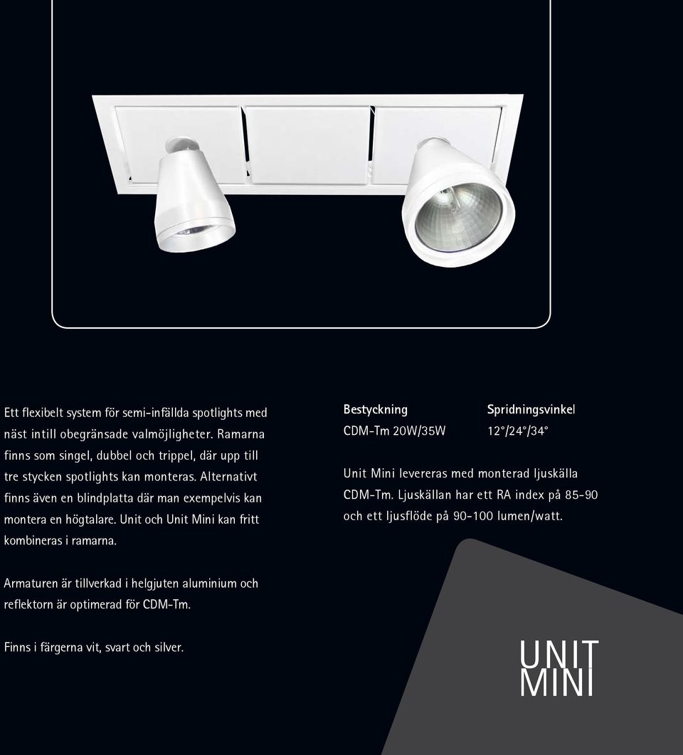 Alternativt finns även en blindplatta där man exempelvis kan montera en högtalare. Unit och Unit Mini kan fritt kombineras i ramarna.