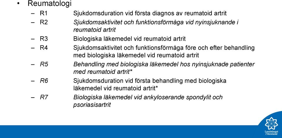 biologiska läkemedel vid reumatoid artrit R5 Behandling med biologiska läkemedel hos nyinsjuknade patienter med reumatoid artrit* R6