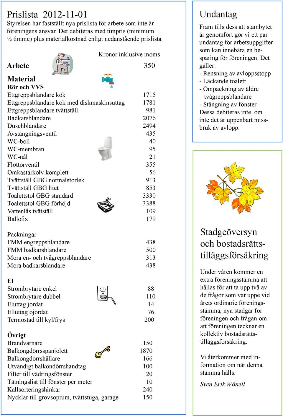med diskmaskinsuttag 1781 Ettgreppsblandare tvättställ 981 Badkarsblandare 2076 Duschblandare 2494 Avstängningsventil 435 WC-boll 40 WC-membran 95 WC-nål 21 Flottörventil 355 Omkastarkolv komplett 56