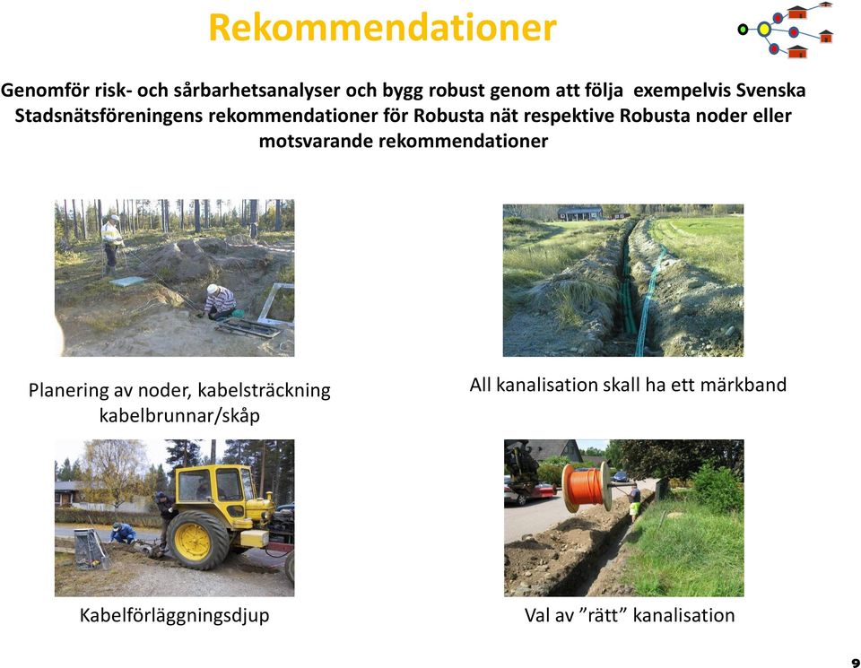 Robusta noder eller motsvarande rekommendationer Planering av noder, kabelsträckning