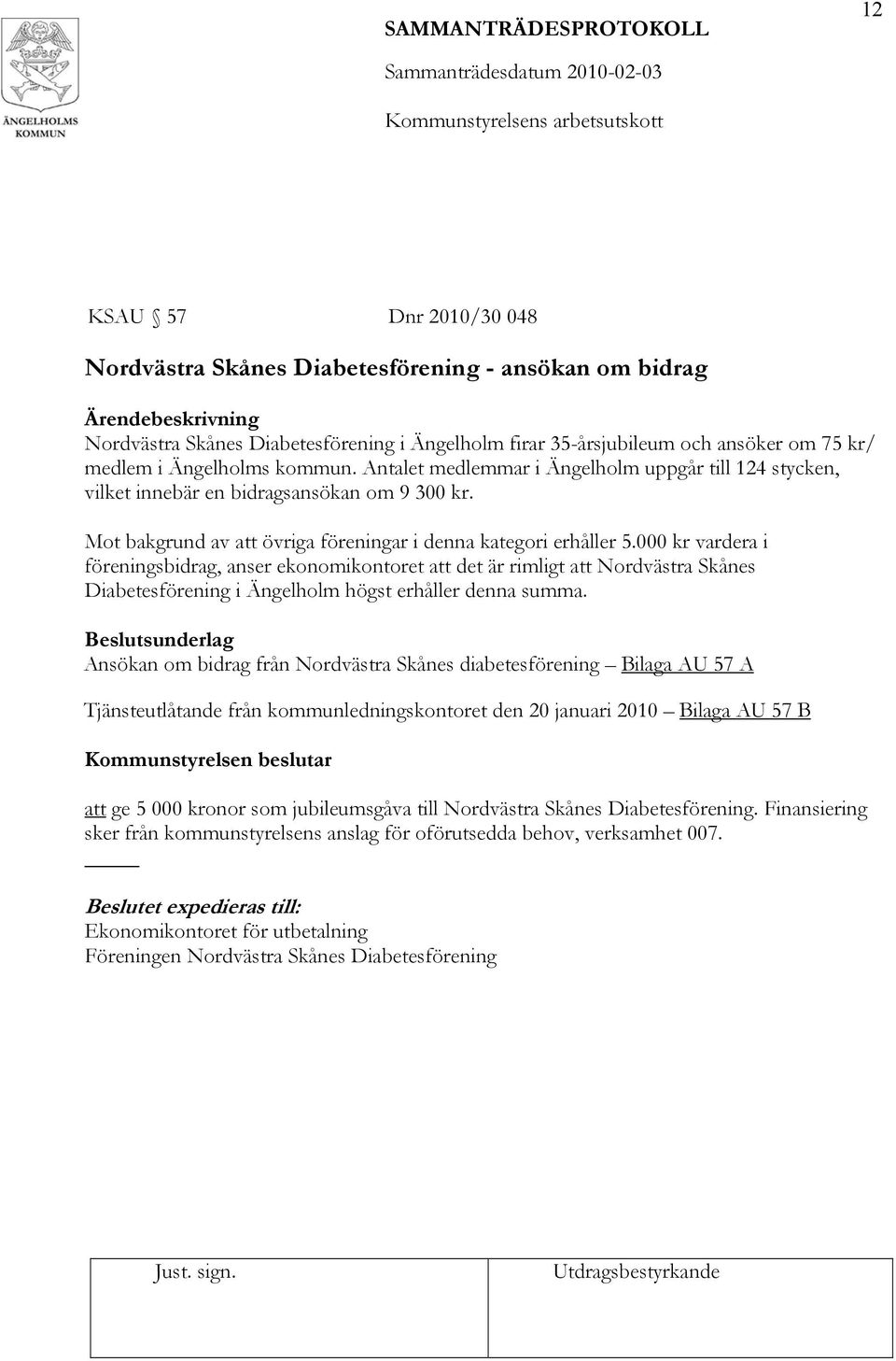 000 kr vardera i föreningsbidrag, anser ekonomikontoret att det är rimligt att Nordvästra Skånes Diabetesförening i Ängelholm högst erhåller denna summa.