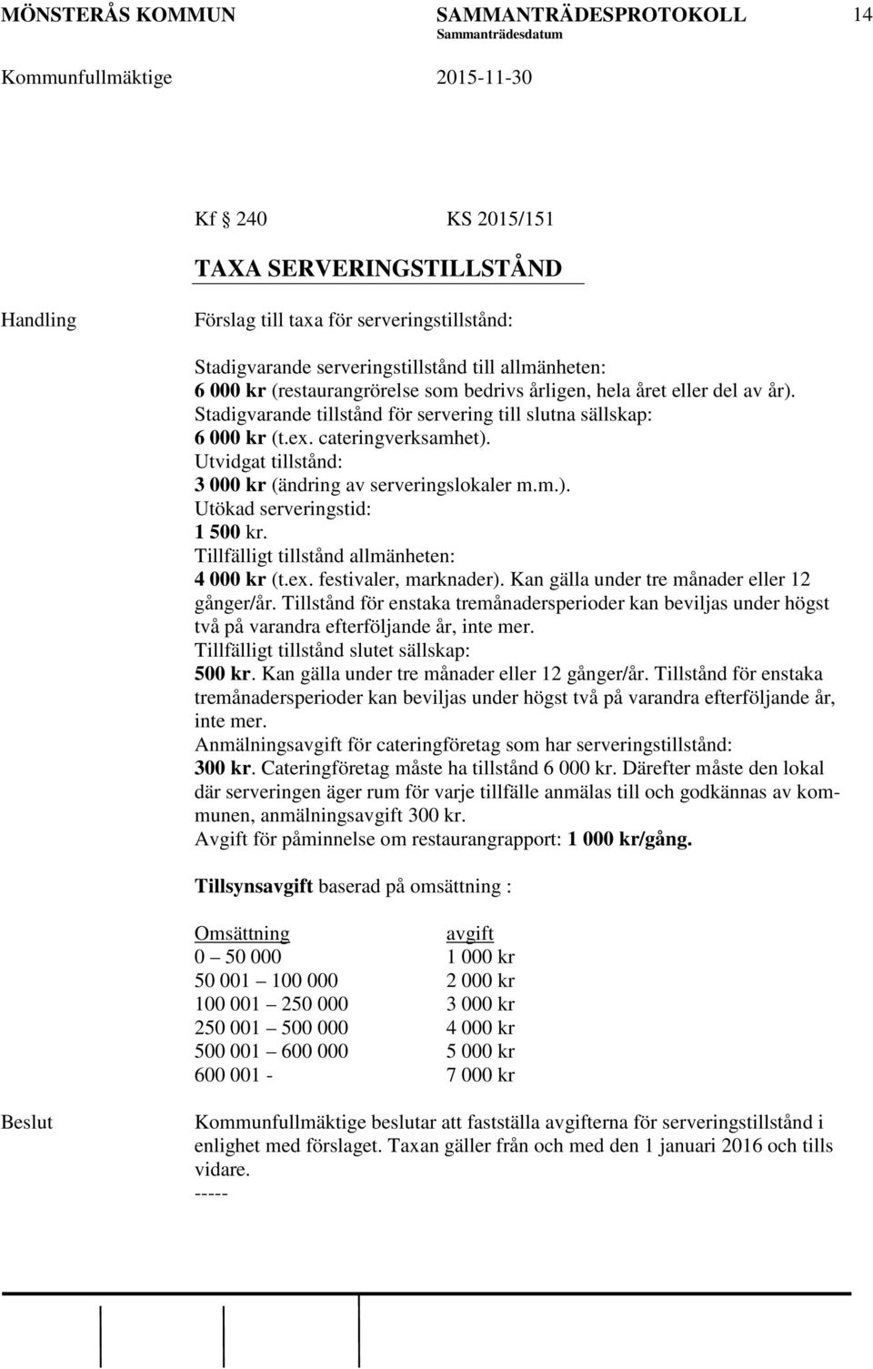 Tillfälligt tillstånd allmänheten: 4 000 kr (t.ex. festivaler, marknader). Kan gälla under tre månader eller 12 gånger/år.