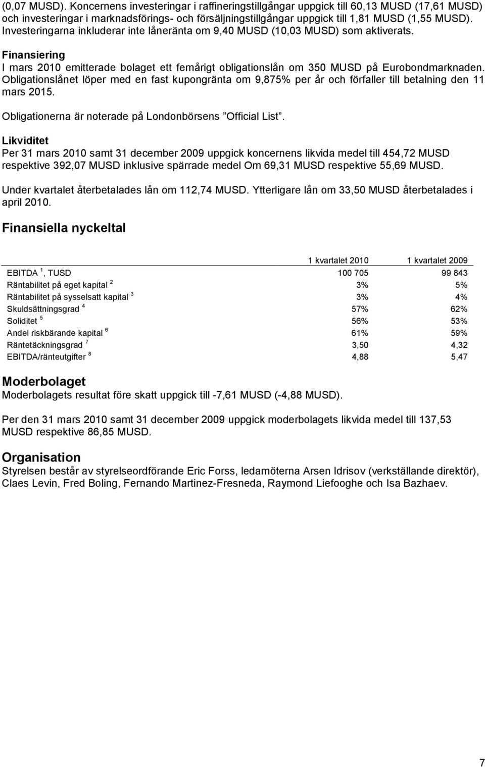 Obligationslånet löper med en fast kupongränta om 9,875% per år och förfaller till betalning den 11 mars 2015. Obligationerna är noterade på Londonbörsens Official List.
