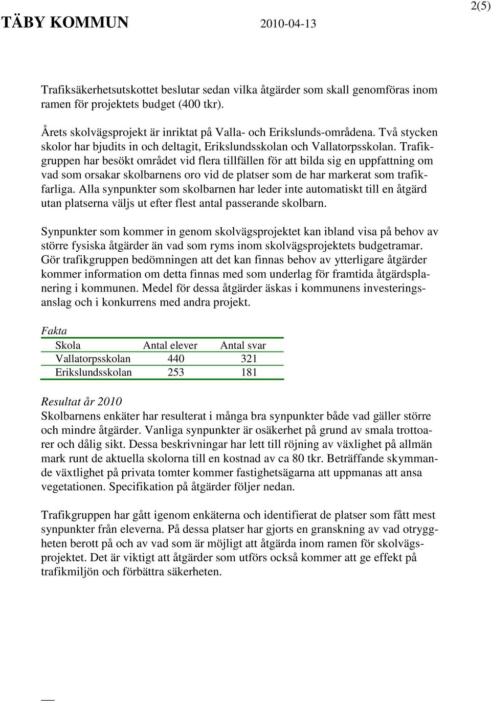 Trafikgruppen har besökt området vid flera tillfällen för att bilda sig en uppfattning om vad som orsakar skolbarnens oro vid de platser som de har markerat som trafikfarliga.