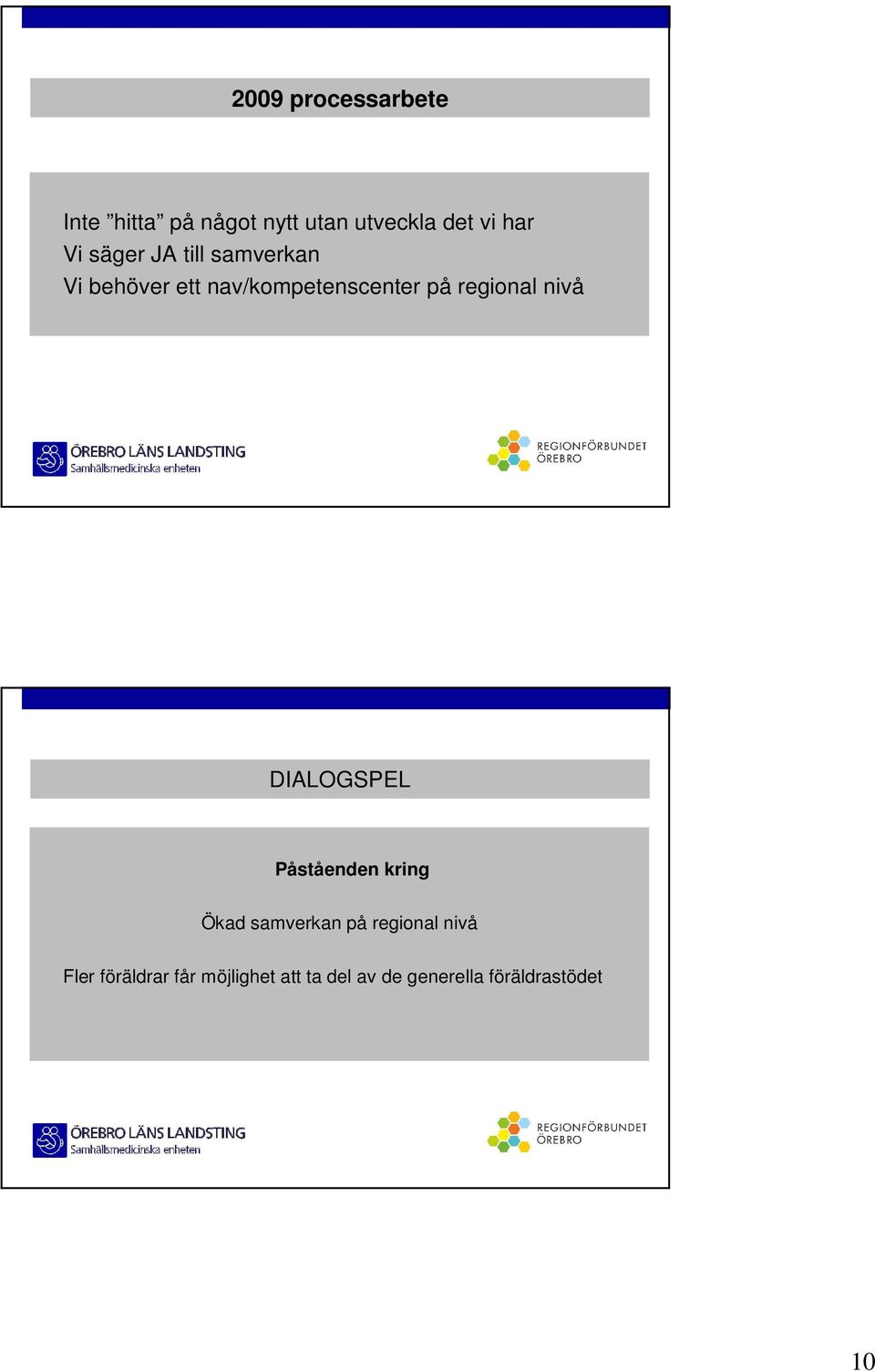 regional nivå DALOGSPEL Påståenden kring Ökad samverkan på regional