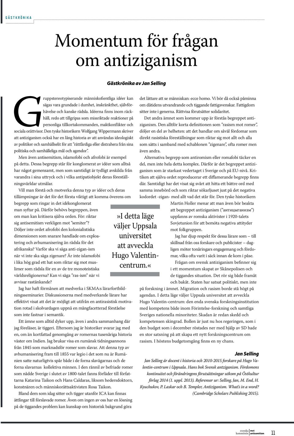 Den tyske historikern Wolfgang Wippermann skriver att antiziganism också har en lång historia av att användas ideologiskt av politiker och samhällselit för att rättfärdiga eller distrahera från sina
