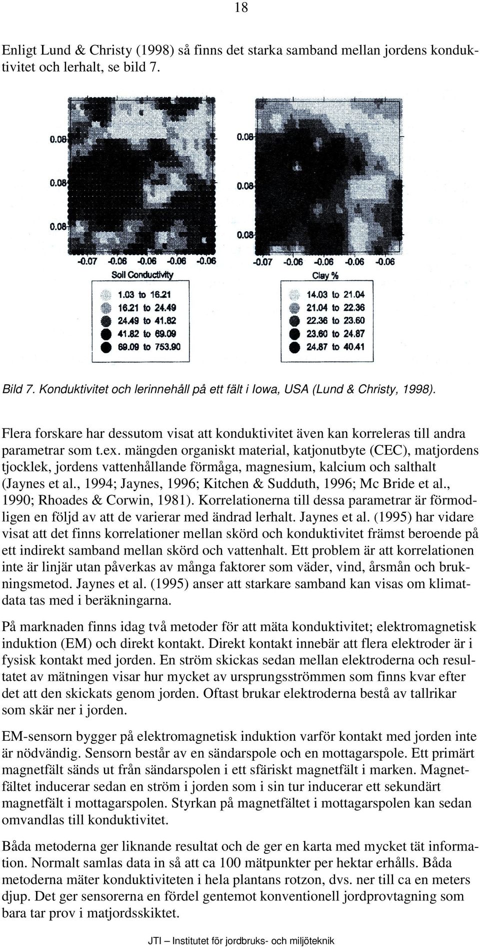 mängden organiskt material, katjonutbyte (CEC), matjordens tjocklek, jordens vattenhållande förmåga, magnesium, kalcium och salthalt (Jaynes et al.