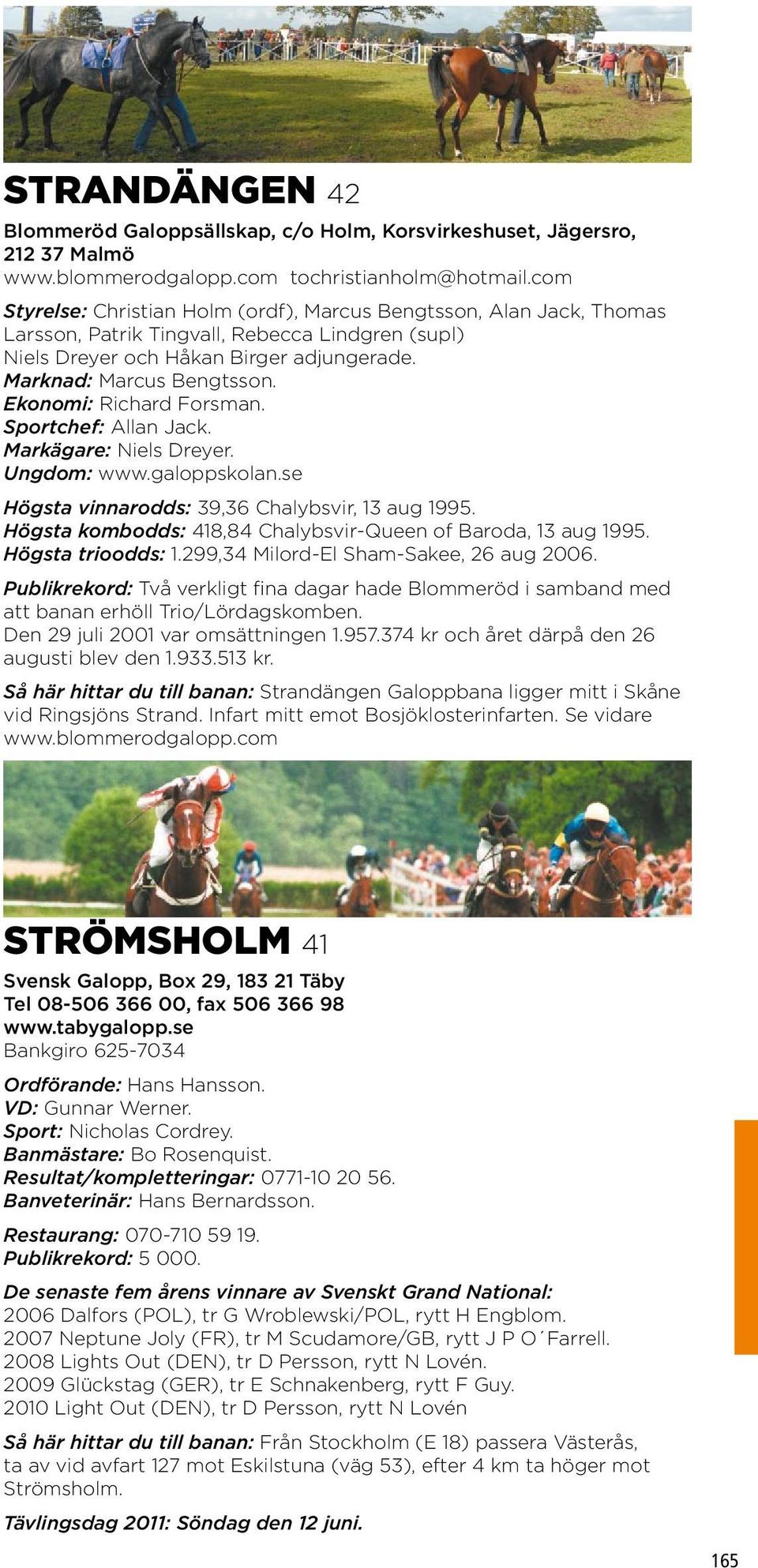 Ekonomi: Richard Forsman. Sportchef: Allan Jack. Markägare: Niels Dreyer. Ungdom: www.galoppskolan.se Högsta vinnarodds: 39,36 Chalybsvir, 13 aug 1995.