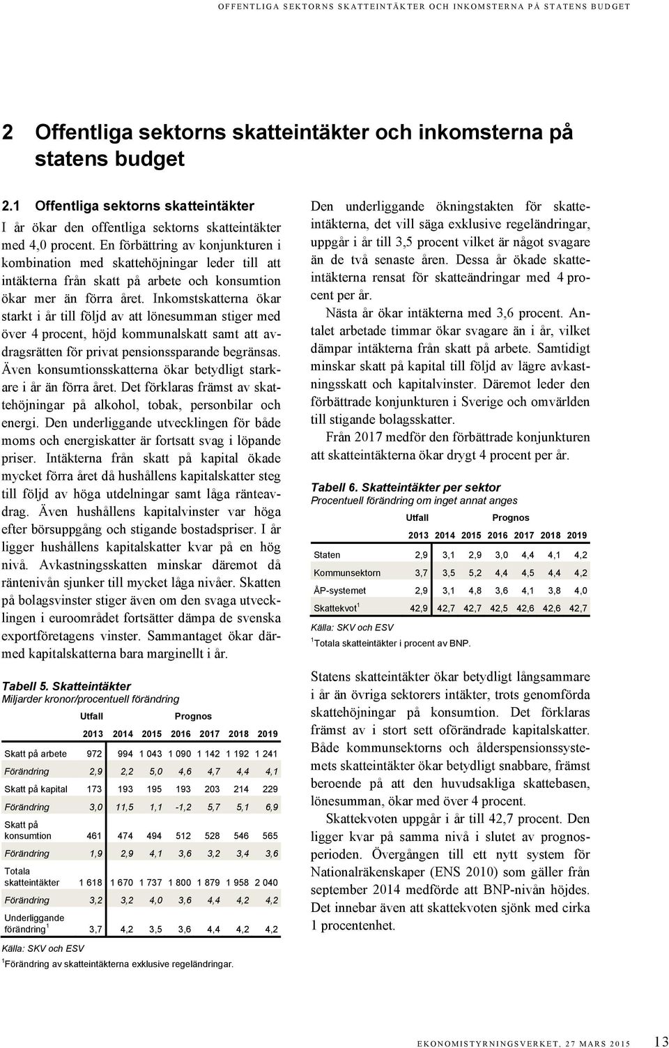 En förbättring av konjunkturen i kombination med skattehöjningar leder till att intäkterna från skatt på arbete och konsumtion ökar mer än förra året.