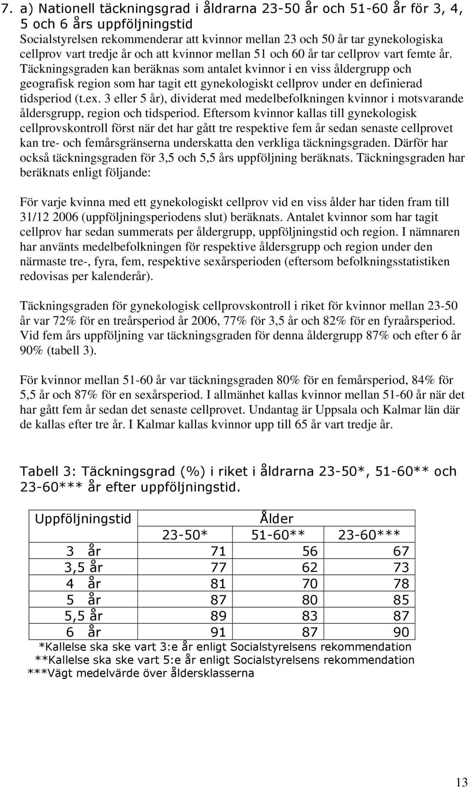 Täckningsgraden kan beräknas som antalet kvinnor i en viss åldergrupp och geografisk region som har tagit ett gynekologiskt cellprov under en definierad tidsperiod (t.ex.