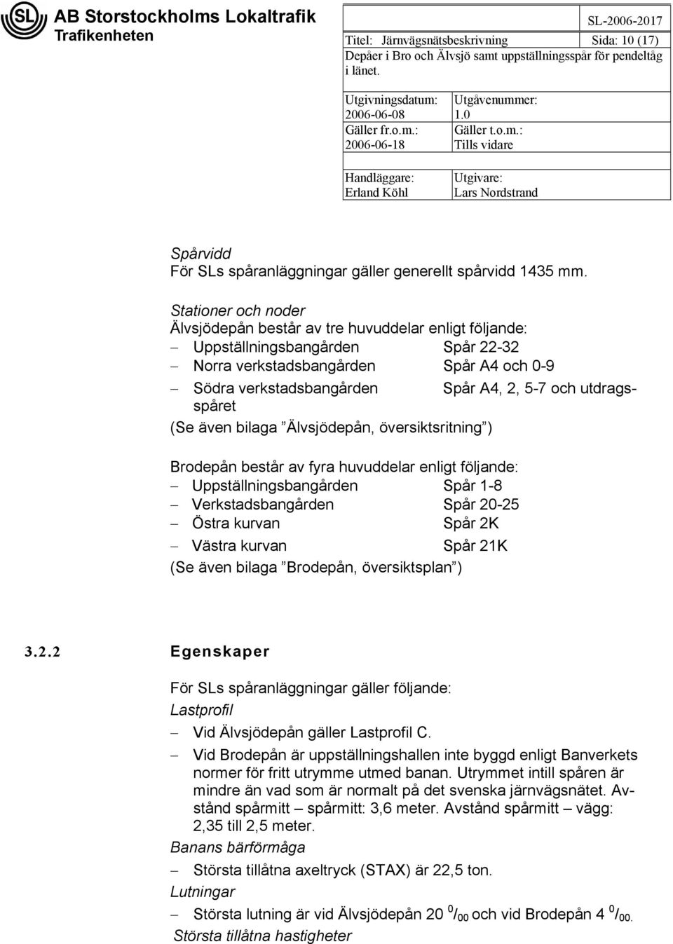 utdragsspåret (Se även bilaga Älvsjödepån, översiktsritning ) Brodepån består av fyra huvuddelar enligt följande: Uppställningsbangården Spår 1-8 Verkstadsbangården Spår 20-25 Östra kurvan Spår 2K