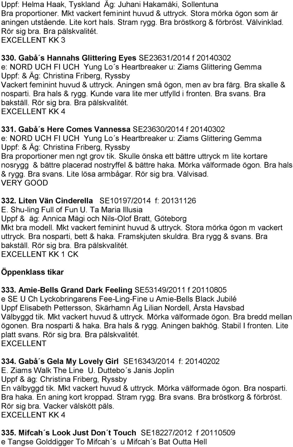 Gabå s Hannahs Glittering Eyes SE23631/2014 f 20140302 e: NORD UCH FI UCH Yung Lo s Heartbreaker u: Ziams Glittering Gemma Uppf: & Äg: Christina Friberg, Ryssby Vackert feminint huvud & uttryck.