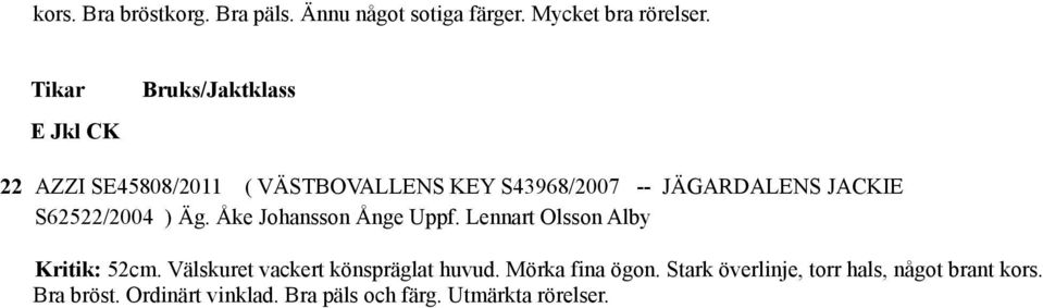 Åke Johansson Ånge Uppf. Lennart Olsson Alby Kritik: 52cm. Välskuret vackert könspräglat huvud.