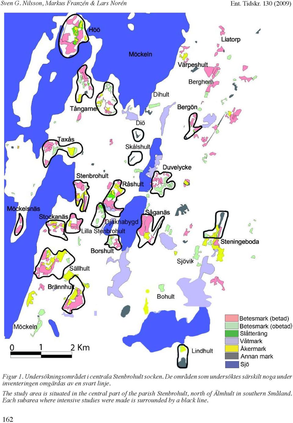 De områden som undersöktes särskilt noga under inventeringen omgärdas av en svart linje.