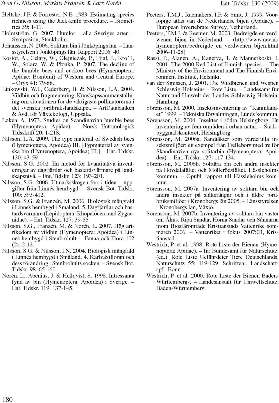 , Kro l, W., Solarz, W. & Płonka, P. 2007. The decline of the bumble bees and cuckoo bees (Hymenoptera: Apidae: Bombini) of Western and Central Europe. Oryx 41: 79-88. Linkowski, W.I., Cederberg, B.