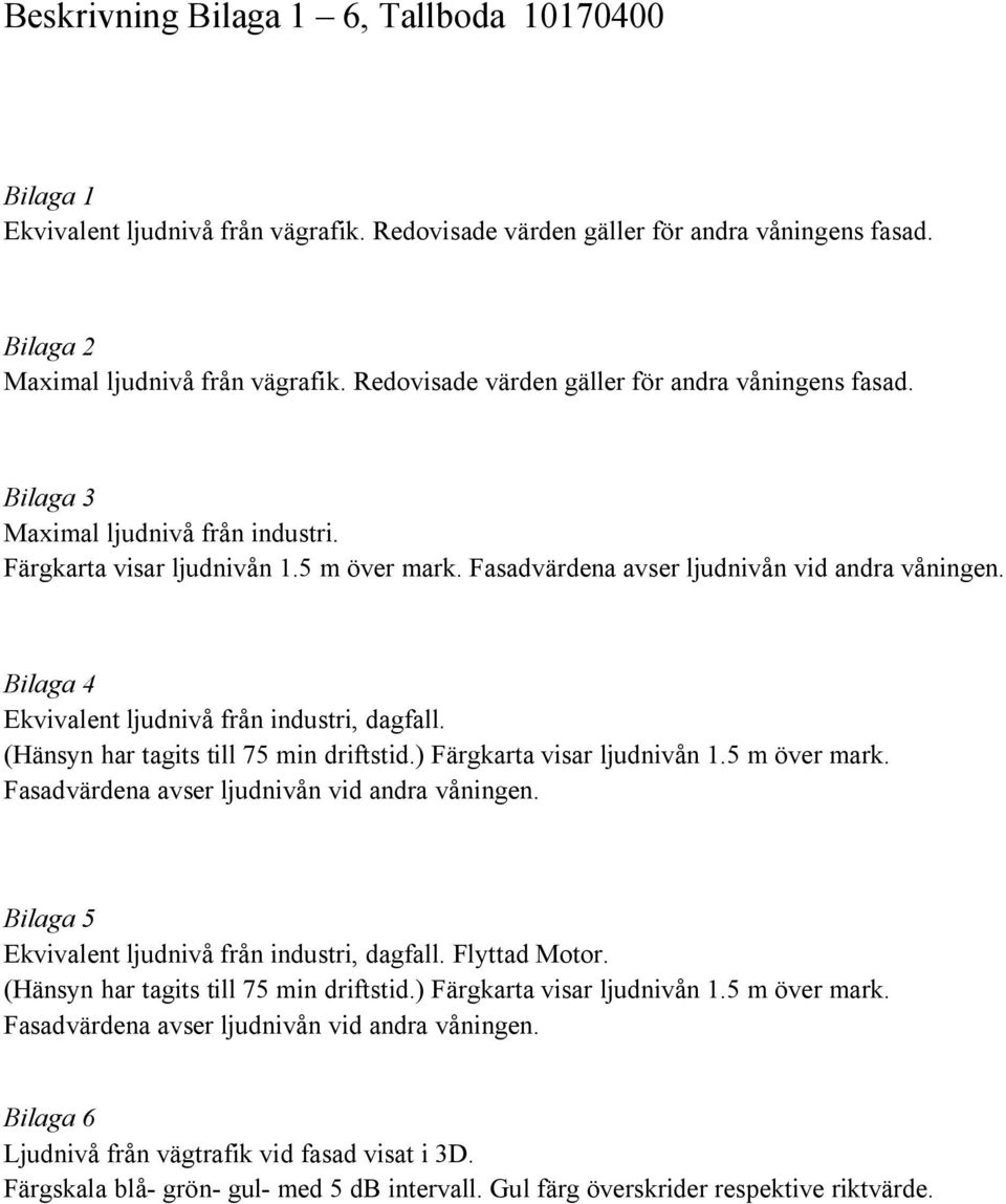 Bilaga 4 Ekvivalent ljudnivå från industri, dagfall. (Hänsyn har tagits till 75 min driftstid.) Färgkarta visar ljudnivån 1.5 m över mark. Fasadvärdena avser ljudnivån vid andra våningen.