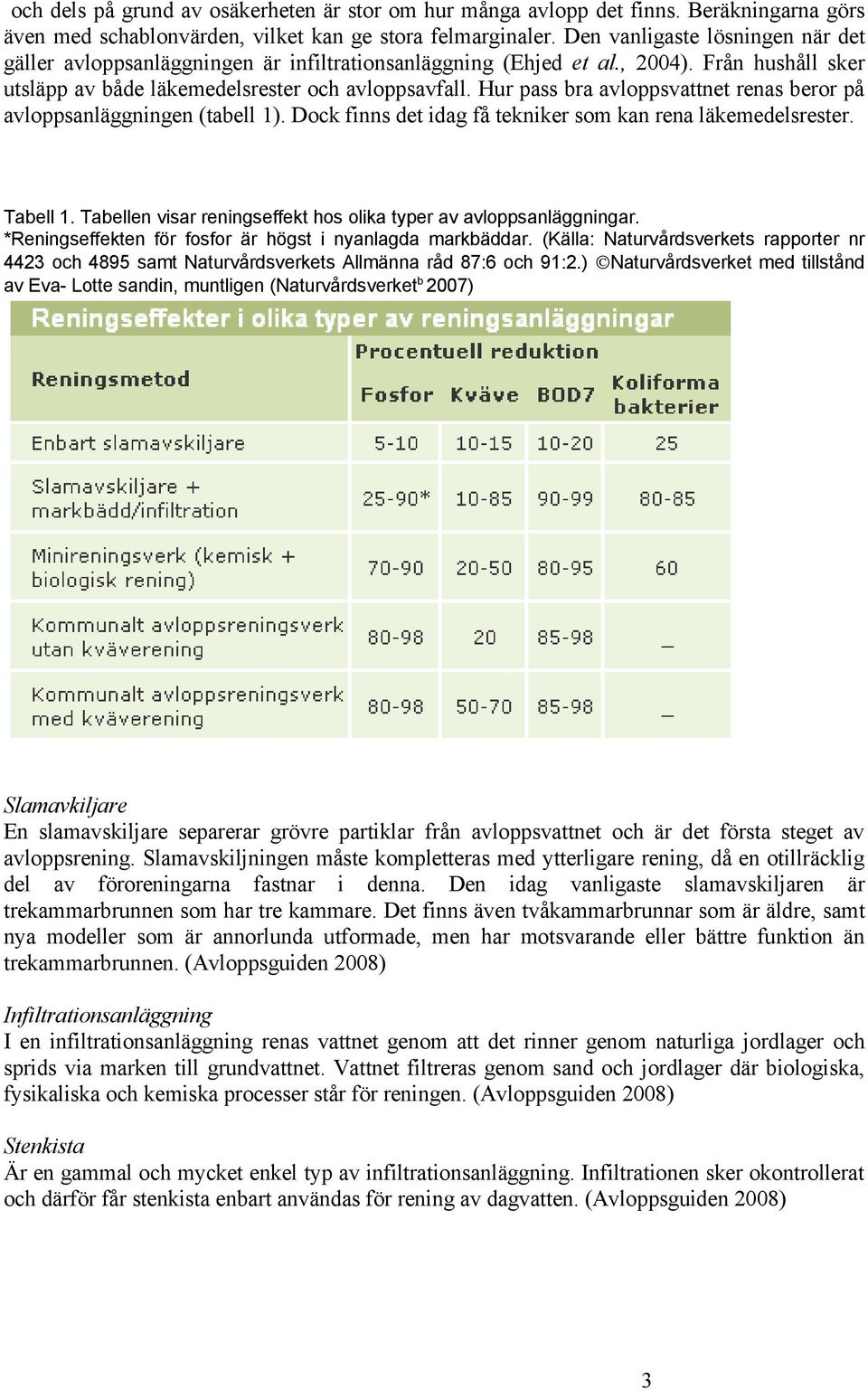 Hur pass bra avloppsvattnet renas beror på avloppsanläggningen (tabell 1). Dock finns det idag få tekniker som kan rena läkemedelsrester. Tabell 1.
