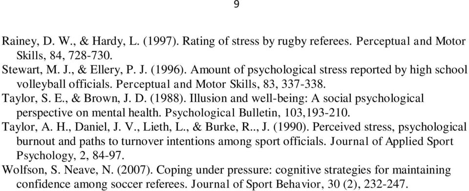 Illusion and well-being: A social psychological perspective on mental health. Psychological Bulletin, 103,193-210. Taylor, A. H., Daniel, J. V., Lieth, L., & Burke, R.., J. (1990).