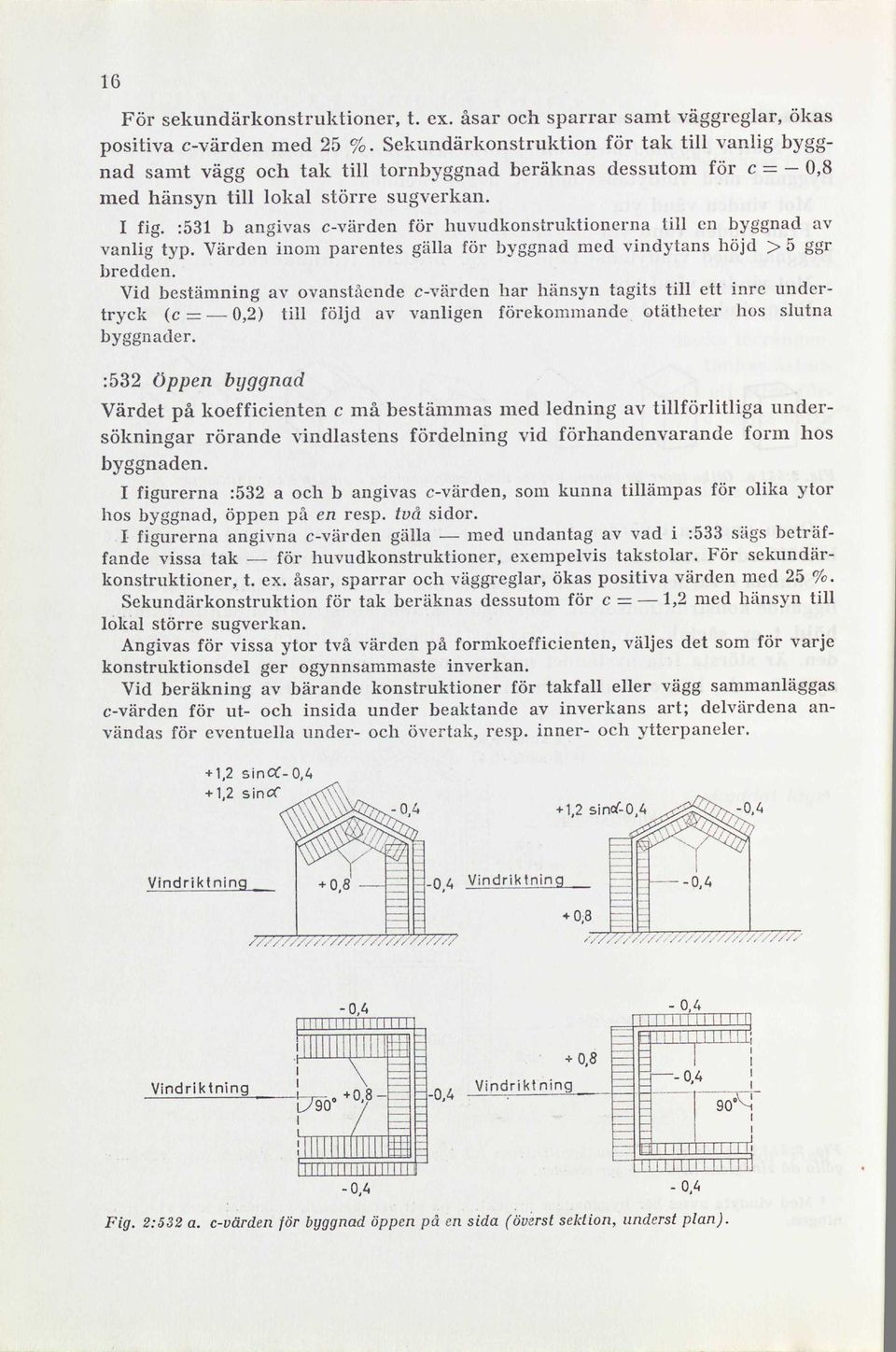 :531 b angivas c-värden för huvudkonstruktionerna till en byggnad av vanlig typ. Värden inom parentes gälla för byggnad med vindytans höjd > 5 ggr bredden.