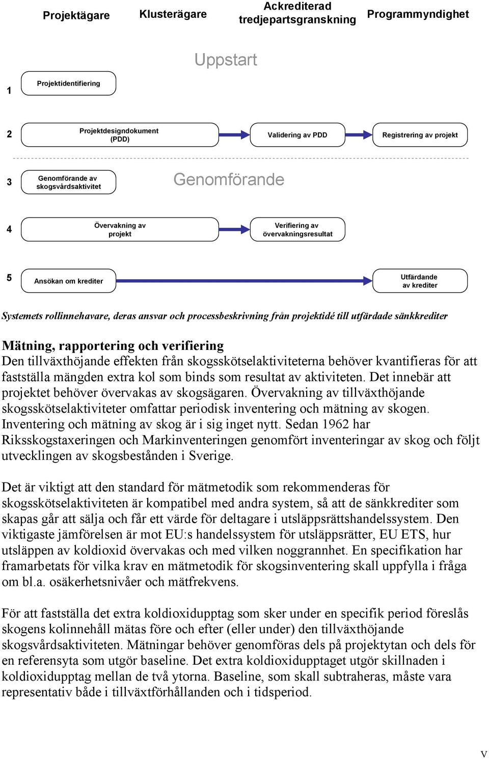 processbeskrivning från projektidé till utfärdade sänkkrediter Mätning, rapportering och verifiering Den tillväxthöjande effekten från skogsskötselaktiviteterna behöver kvantifieras för att