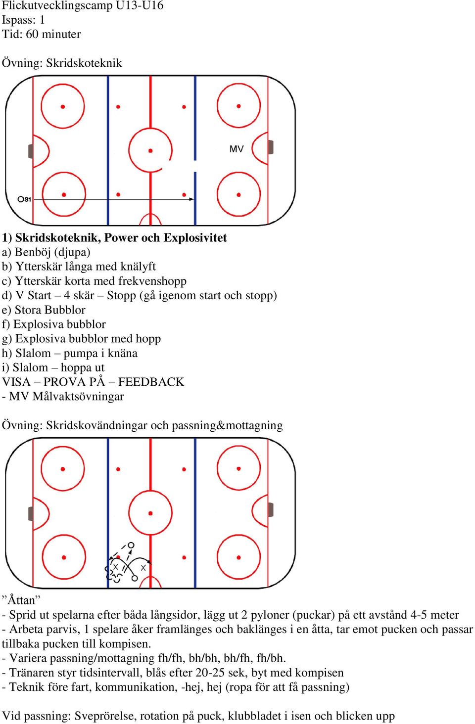- MV Målvaktsövningar Övning: Skridskovändningar och passning&mottagning Åttan - Sprid ut spelarna efter båda långsidor, lägg ut 2 pyloner (puckar) på ett avstånd 4-5 meter - Arbeta parvis, 1 spelare
