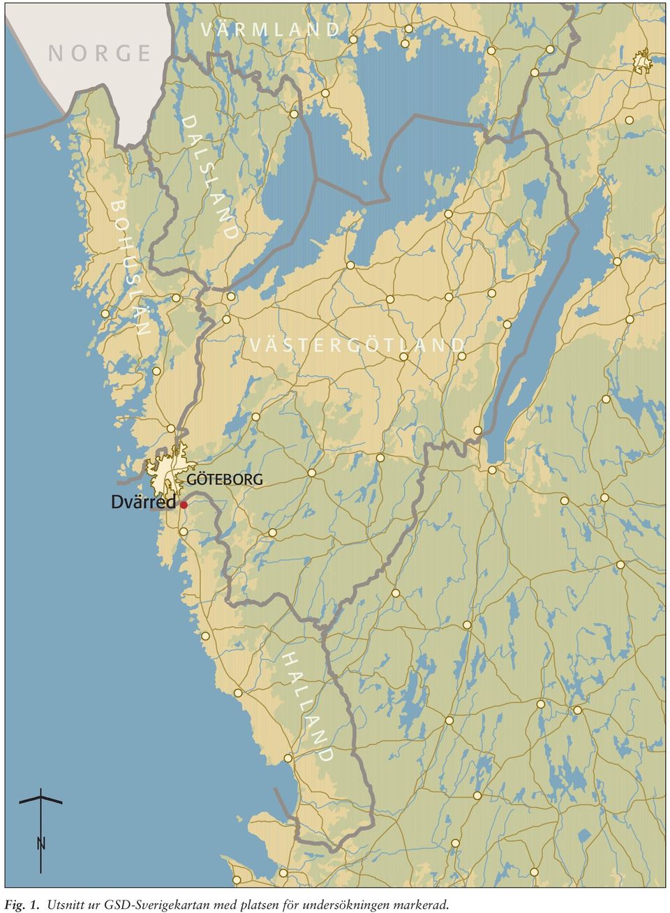 Utsnitt ur GSD-Sverigekartan med platsen för