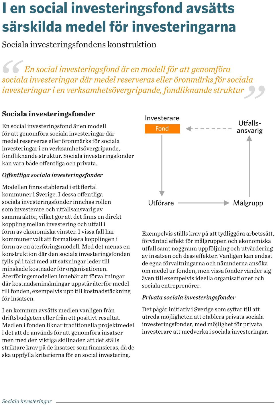 sociala investeringar där medel reserveras eller öronmärks för sociala investeringar i en verksamhetsövergripande, fondliknande struktur.