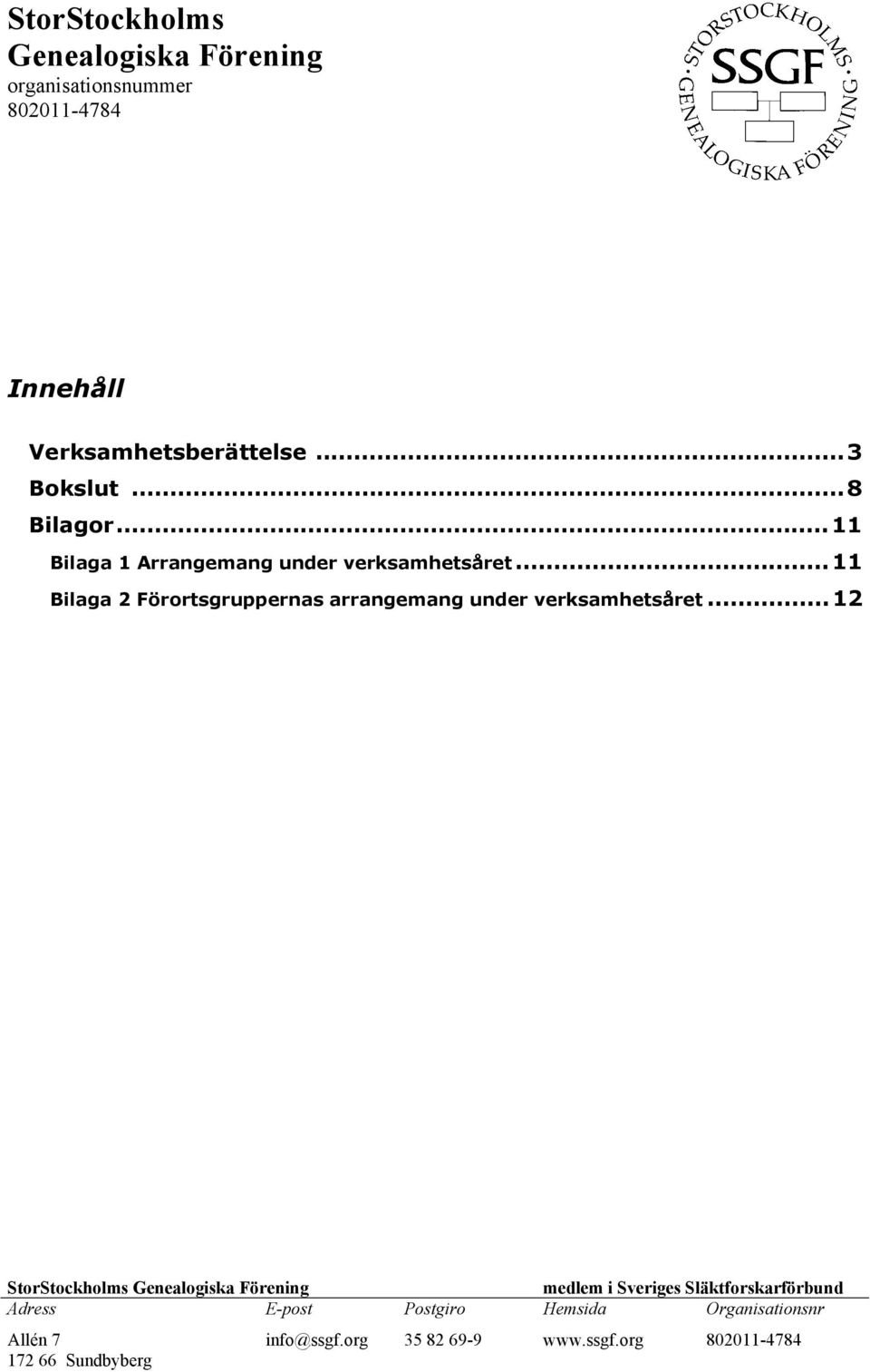 ..11 Bilaga 2 Förortsgruppernas arrangemang under verksamhetsåret.