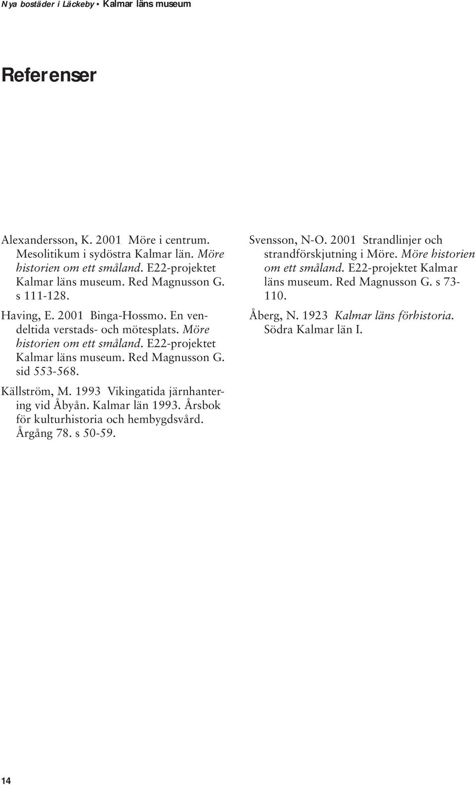 Källström, M. 1993 Vikingatida järnhantering vid Åbyån. Kalmar län 1993. Årsbok för kulturhistoria och hembygdsvård. Årgång 78. s 50-59. Svensson, N-O.