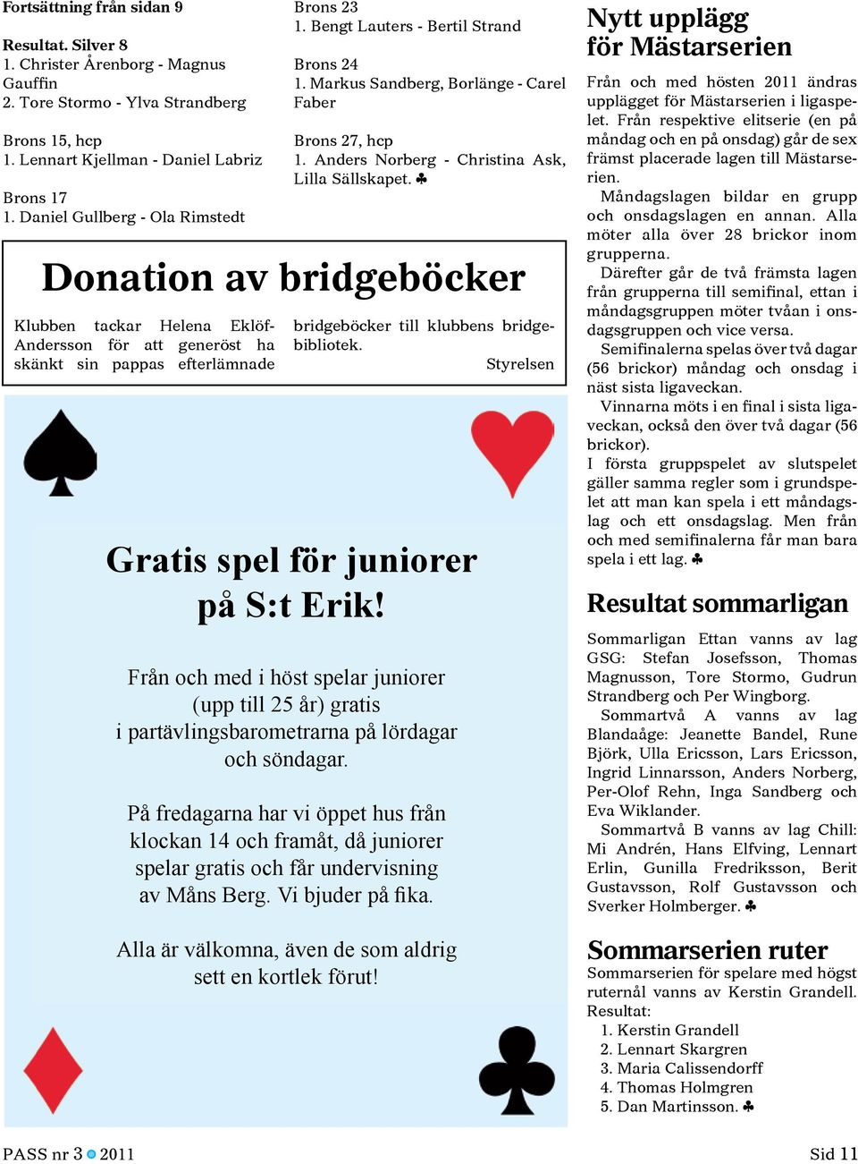 } Donation av bridgeböcker Klubben tackar Helena Eklöf- Andersson för att generöst ha skänkt sin pappas efterlämnade bridgeböcker till klubbens bridgebibliotek.