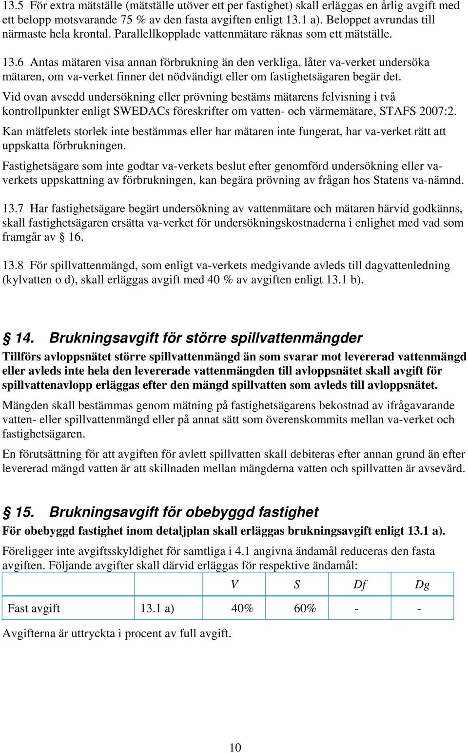 6 Antas mätaren visa annan förbrukning än den verkliga, låter va-verket undersöka mätaren, om va-verket finner det nödvändigt eller om fastighetsägaren begär det.