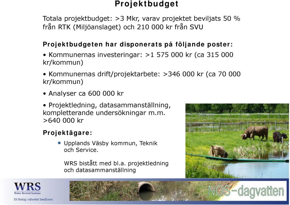 drift/projektarbete: >346 000 kr (ca 70 000 kr/kommun) Analyser ca 600 000 kr Projektledning, datasammanställning, kompletterande