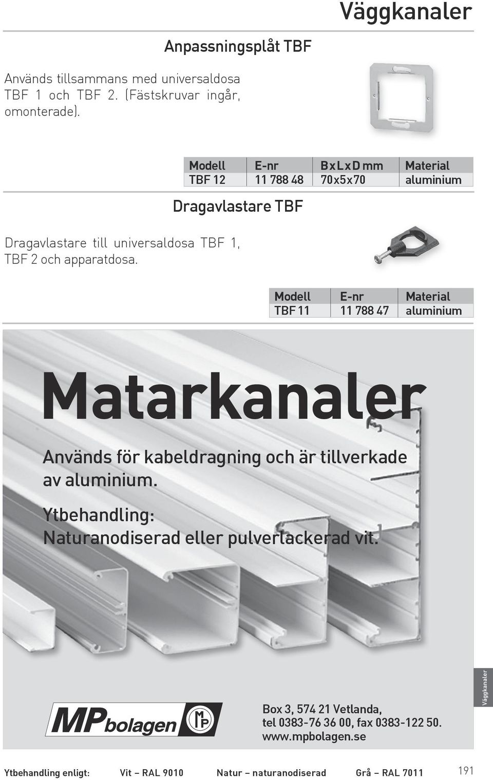 Modell E-nr BxLxD mm Material TBF 12 11 788 48 70x5x70 aluminium Dragavlastare TBF Modell E-nr Material TBF 11 11 788 47