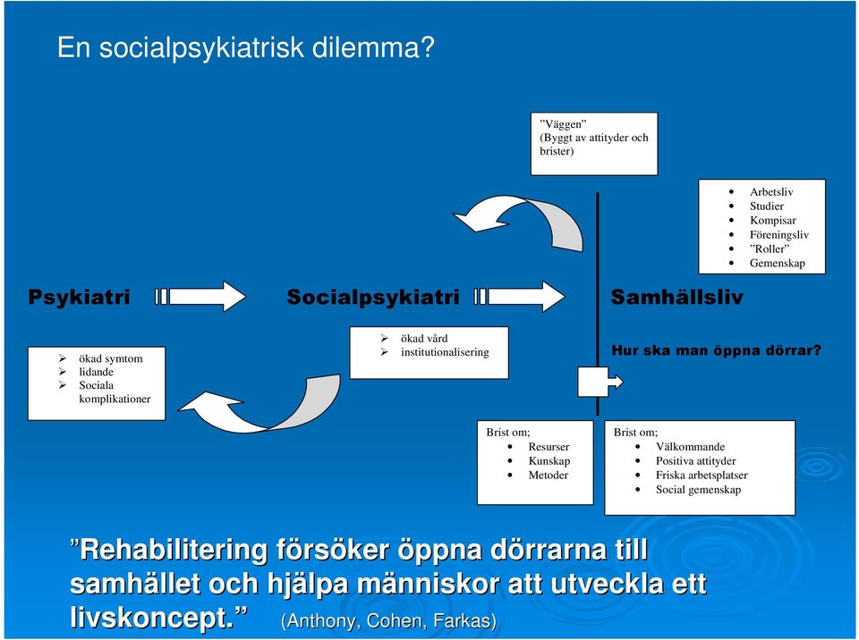 Gemenskap ökad symtom lidande Sociala komplikationer ökad vård institutionalisering Hur ska man öppna dörrar?