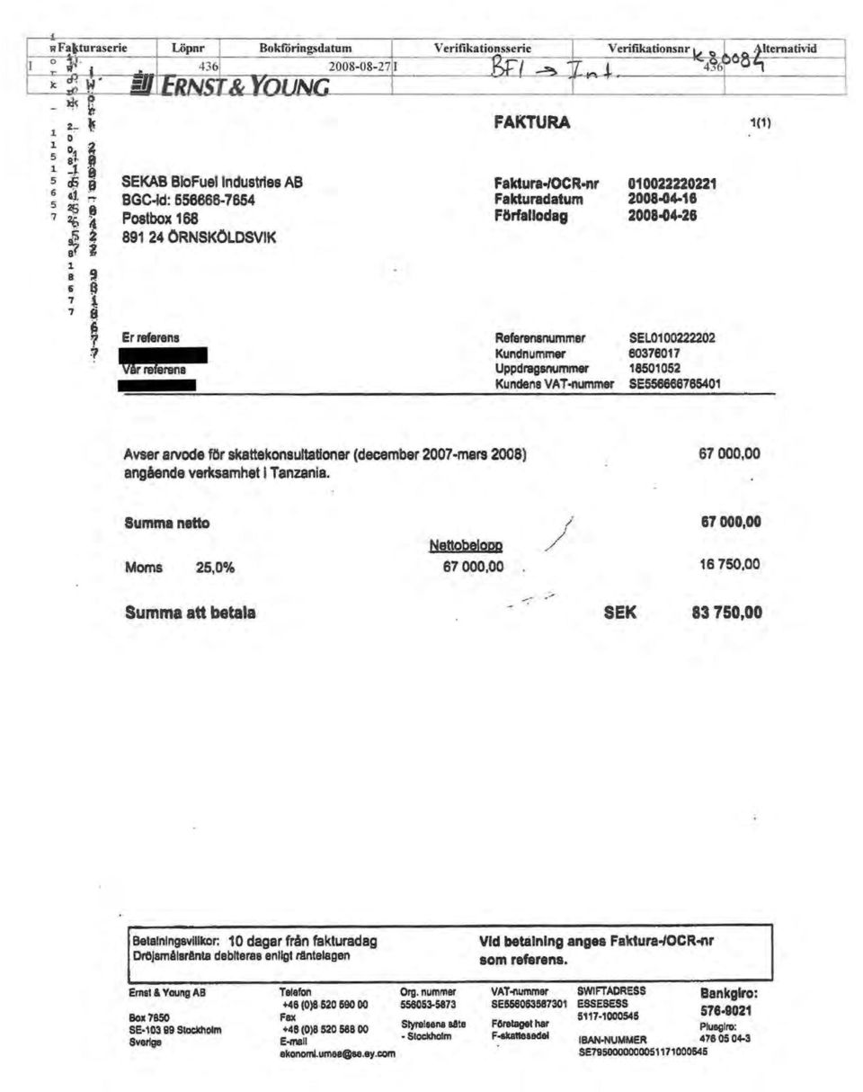 04-26 891 24 ORNSKÖLDSVIK Er referens Referensnummer SEL01 00222202 Kundnummer 60376017 Uppdragsnummer 18501052 Kundens VA T-nummer SE558666765401 ap Avser arvode för skattekonsutationer (december