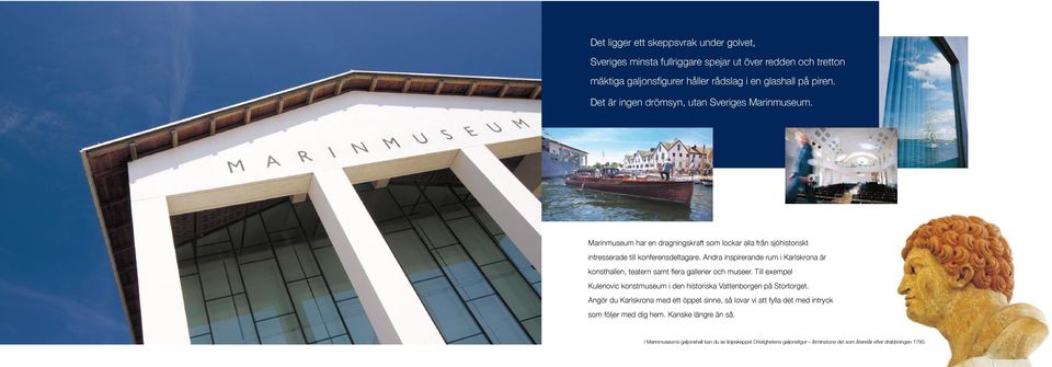 Andra inspirerande rum i Karlskrona är konsthallen, teatern samt flera gallerier och museer. Till exempel Kulenovic konstmuseum i den historiska Vattenborgen på Stortorget.