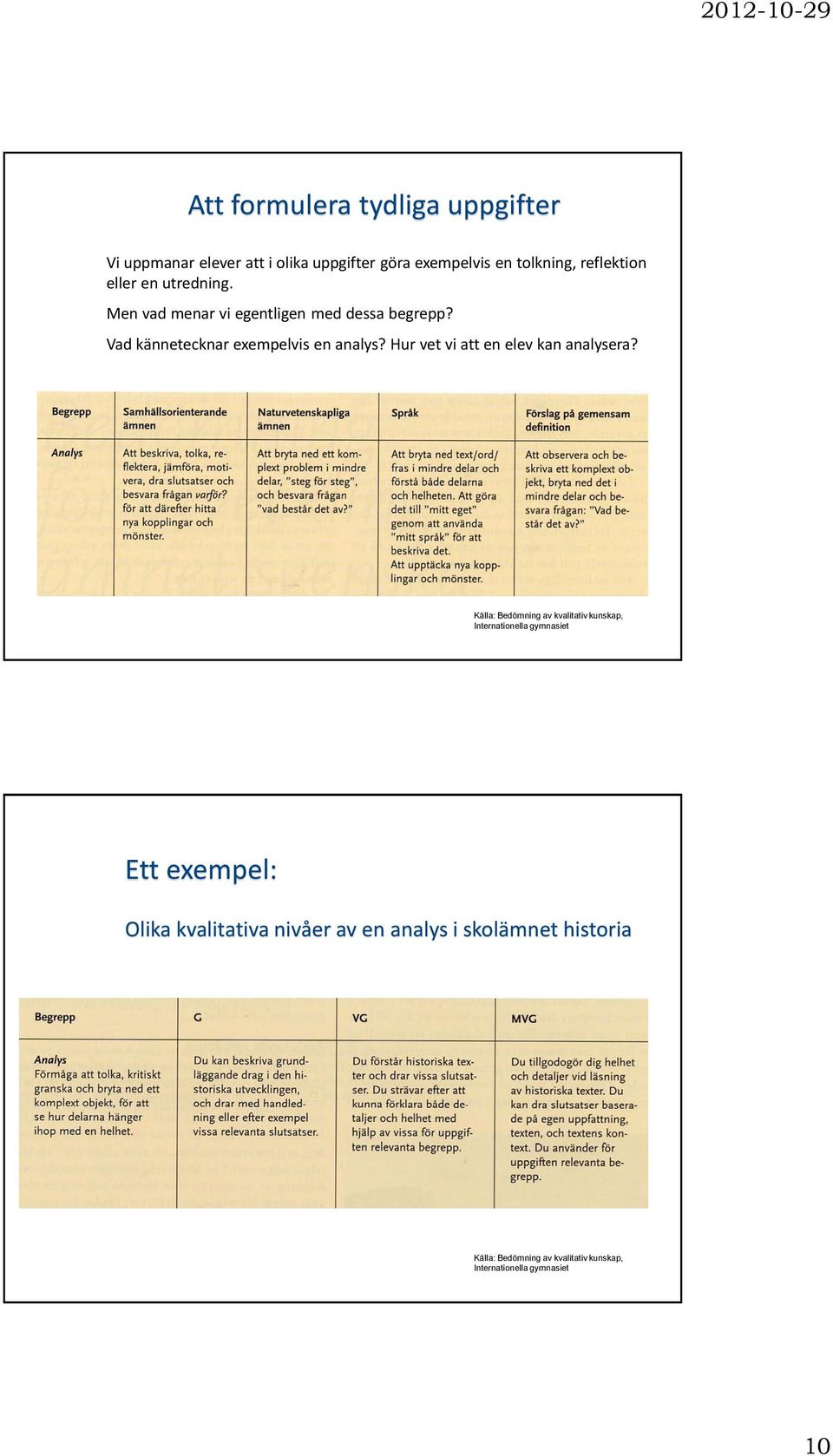 Hur vet vi att en elev kan analysera?